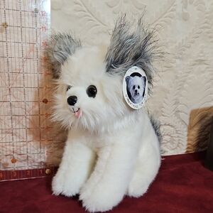 White & Gray Plush Dog Toy - Soft Fluffy Pet Companion